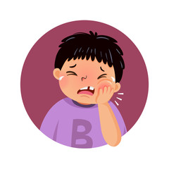Vector illustration of cartoon fat boy suffering from toothache. Health Problems concept.