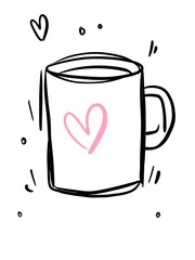 Icon mug with tea or coffee and heart. Love. Valentine's day. Wedding