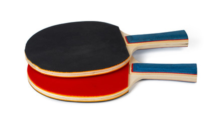 Two ping pong rackets isolated on white background