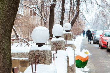 Streets and cars after snow storm in Kyiv, Ukraine on January 28, 2019. 