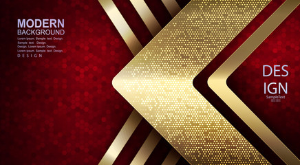 Dark red design with an arrow with a mosaic and stripes of gold color - obrazy, fototapety, plakaty