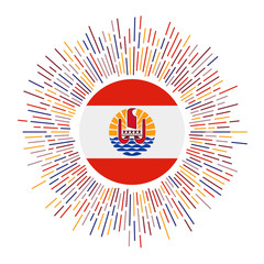 French Polynesia sign. Country flag with colorful rays. Radiant sunburst with French Polynesia flag. Vector illustration.