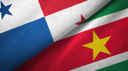 Panama and Suriname two flags textile cloth, fabric texture