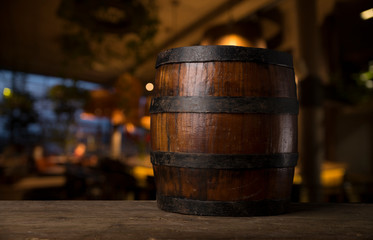 background of barrel and worn old table of wood