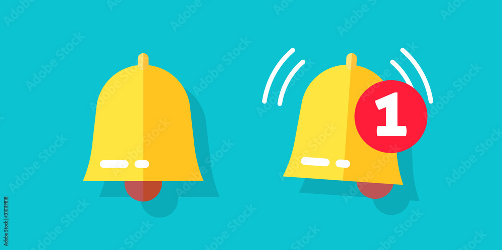 Aufkleber bell notice important icon or doorbell flat cartoon alarm symbol with alert notification as incoming
