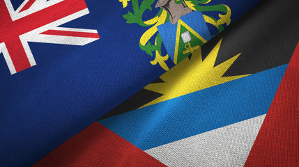 Pitcairn Islands and Antigua and Barbuda two flags textile cloth, fabric texture