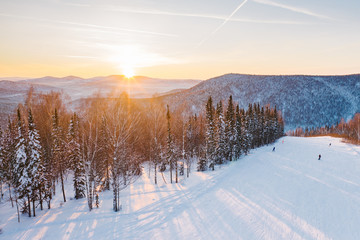 Sunset on a winter ski slope
