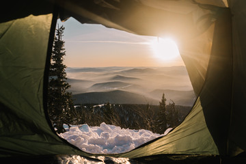 View from the tent at sunset