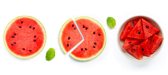 Slices of watermelon isolated on white background.