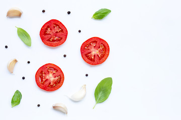 Various fresh vegetables and herbs on white background. Healthy eating concept