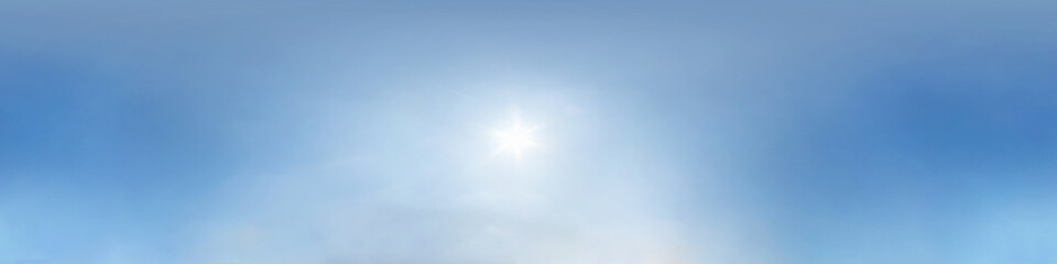 clear blue sky with scorching sun. Seamless hdri panorama 360 degrees angle view with zenith for...