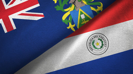Pitcairn Islands and Paraguay two flags textile cloth, fabric texture