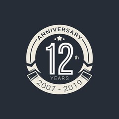 Anniversary white badge 12 Years with white style Vector Illustration