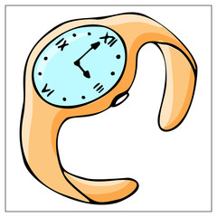 Vector gold female wristwatch flat icon isolated on white