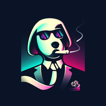 mobster dog smokes a cigar vector illustration