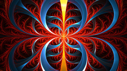 Abstract fractal art illustration. Red and blue floral geometric ornament. Beautiful fractal illustration for creative graphic design