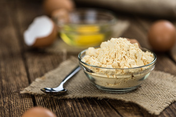 Portion of Powdered Eggs as detailed close-up shot; selective focus