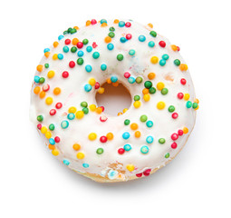 Sweet tasty donut on white background