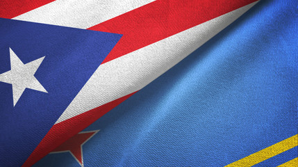 Puerto Rico and Aruba two flags textile cloth, fabric texture