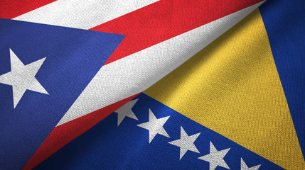 Puerto Rico and Bosnia and Herzegovina two flags textile cloth, fabric texture