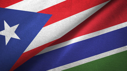 Puerto Rico and Gambia two flags textile cloth, fabric texture