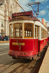 Naklejka na ściany i meble old tram in lisbon portugal