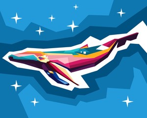 vector illustration of a colorful pop art whale fish 