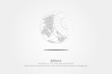 A sphere of dots and lines, a world map, science and technology, a vector background of science abstracts