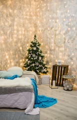 Beautiful festive decor. New Year's decor in the studio.