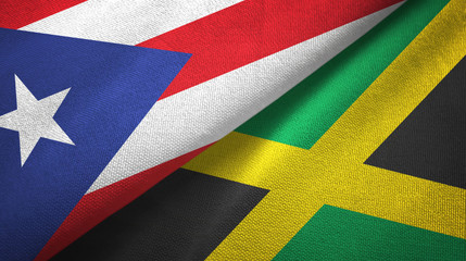 Puerto Rico and Jamaica two flags textile cloth, fabric texture