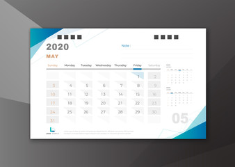 2020 May desk calendar white blue theme