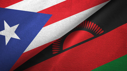 Puerto Rico and Malawi two flags textile cloth, fabric texture