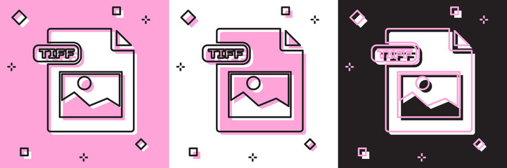 Set TIFF file document. Download tiff button icon isolated on pink and white, black background. TIFF file symbol.  Vector Illustration