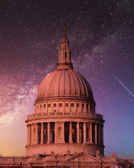 Printed kitchen splashbacks Coral St Paul's cathedral dome illuminated by starry night sky, London UK