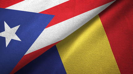 Puerto Rico and Romania two flags textile cloth, fabric texture