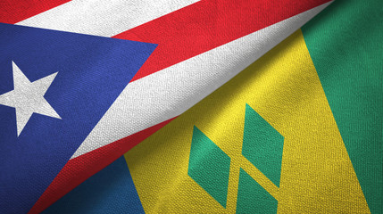 Puerto Rico and Saint Vincent and the Grenadines two flags textile cloth