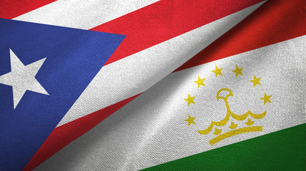 Puerto Rico and Tajikistan two flags textile cloth, fabric texture