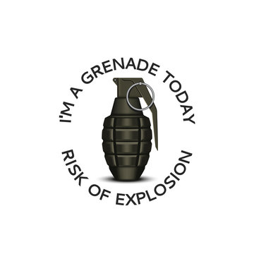 Realistic hand grenade 3d with slogan text apparel print emblem design for teens, military metaphor