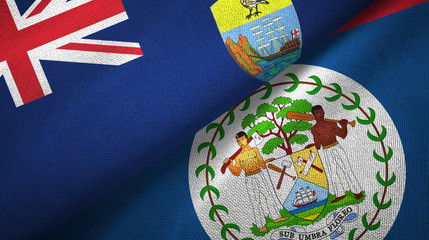 Saint Helena and Belize two flags textile cloth, fabric texture