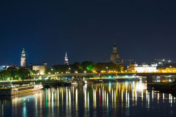 Dresden, Germany circa July, 2018: The historic city center at night