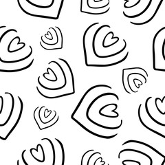 Abstract seamless monochrome pattern with stylized hearts. Endless black and white background. Minimal style. Vector illustration