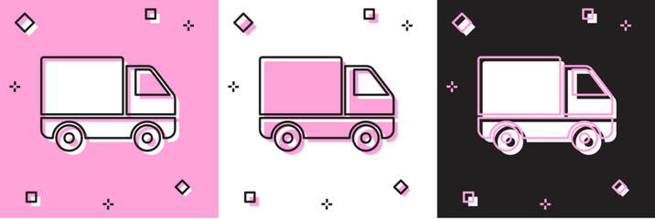 Set Delivery cargo truck vehicle icon isolated on pink and white, black background. Vector Illustration © vector_v
