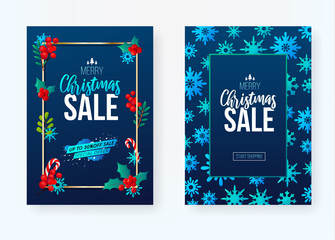 Set of winter seasonal sale ad vector backgrounds.