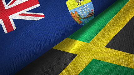 Saint Helena and Jamaica two flags textile cloth, fabric texture