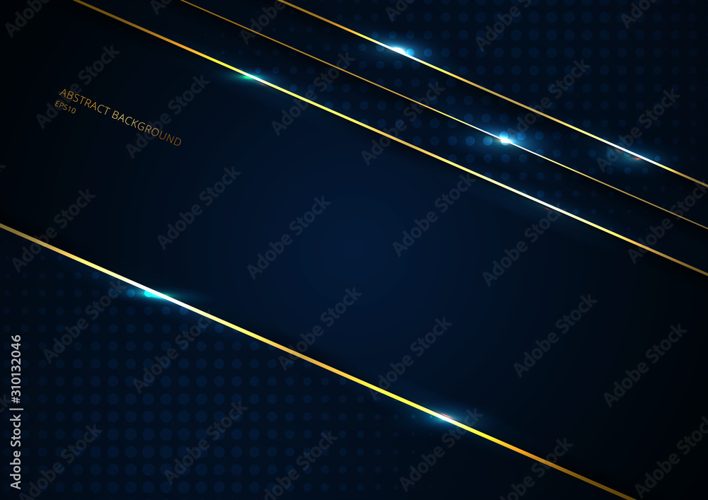 Poster abstract template dark blue background geometric triangle shape with gold lines stripe with space fo