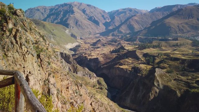 Old inca terraces on the slopes in Colca Valley, Arequipa region, Peru