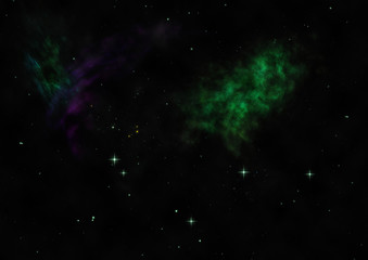 Star field in space and a nebulae. 3D rendering