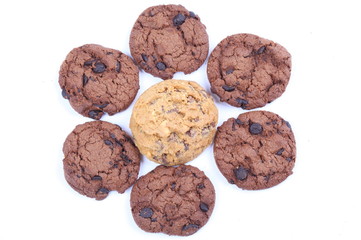 Chocolate chips cookies isolated on white