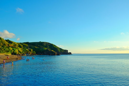 Calm blue sea and sky at a local beach in Basco Town, Batanes, Philippines