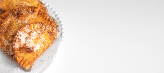 Trucha de batata, sweet consumed in Canary Islands at Christmas season. Canary pastries traditionally filled with sweet potatoes paste or cabell d ' angel..